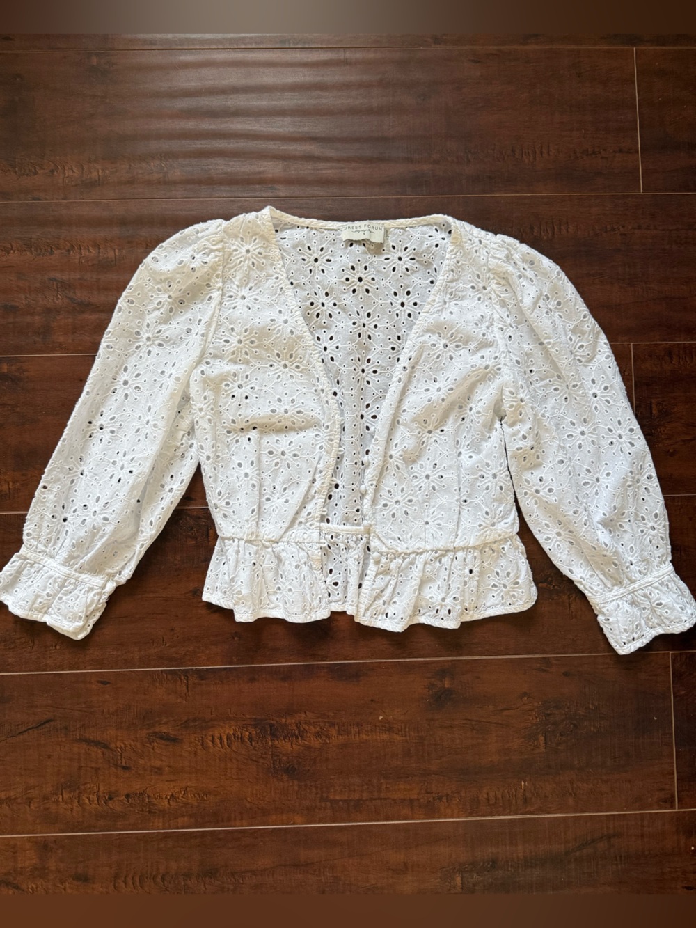 Dress Forum White Eyelet Ruffle Peplum Blouse